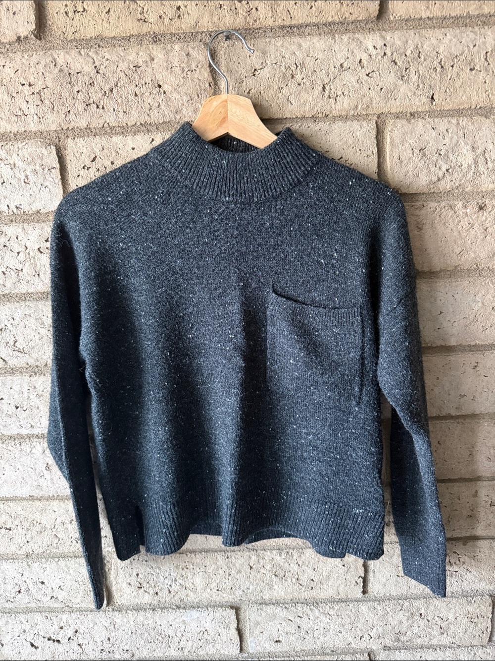 Madewell Charcoal Mock Neck Pocket Sweater
